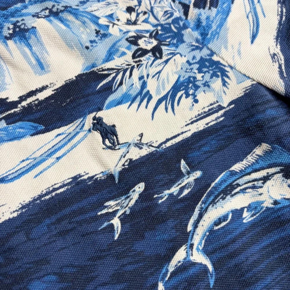 Polo Ralph Lauren Mens Medium Blue Tropical Island Marlin Palm Tree Polo Shirt